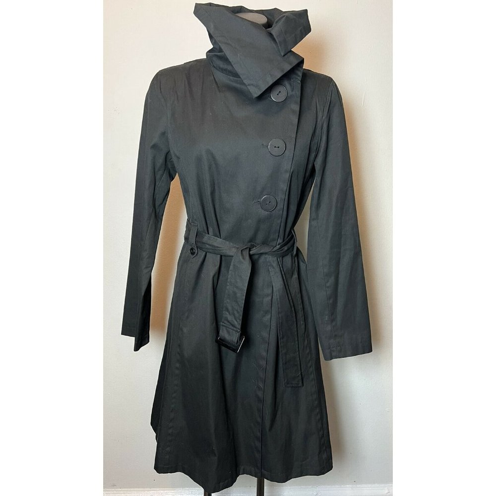 Soia & Kyo Black Asymmetrical Trench Wide Collar Belted size M